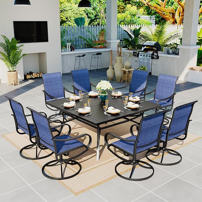 Sophia & William Outdoor Patio Dining Set 9 Pieces, 8 x Textilene Swivel Patio by SophiaWilliam