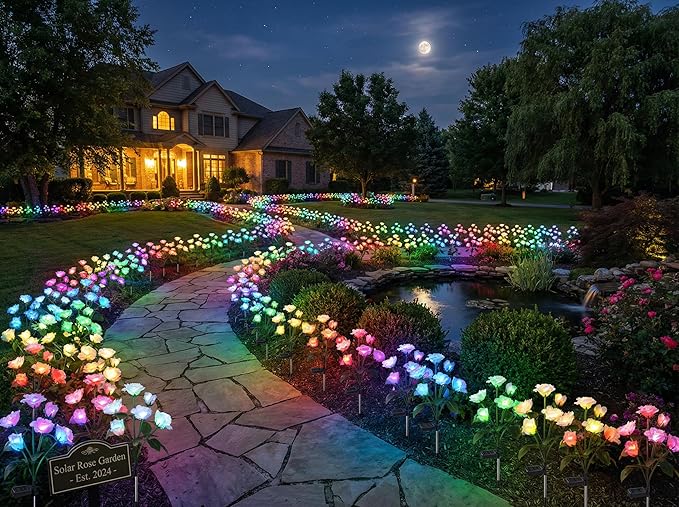 Solar Garden Rose Lights by FANCYPOP, 2 Pack Most Realistic 12 LED Flower Stake - Image 5