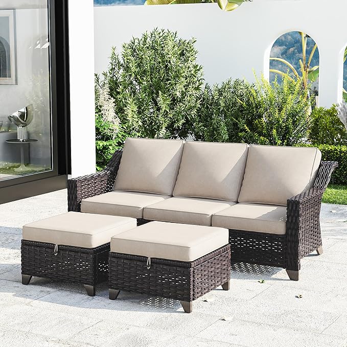 Joyside Patio Furniture Set, 3 Pieces Outdoor Wicker High Back Sofa by Joyside