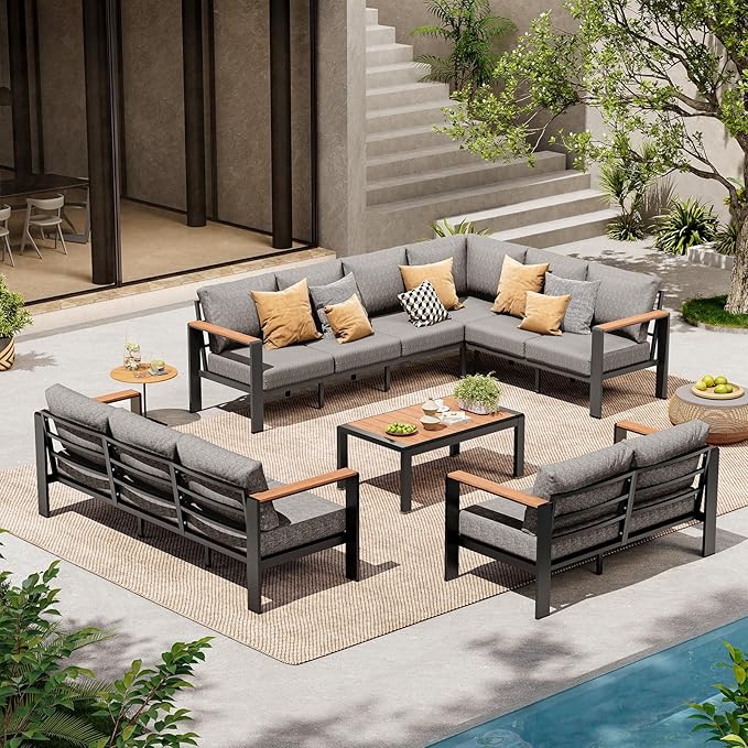 Outdoor Aluminum Patio Furniture Set 11 Seats, Patio Sectional Corner Couch Set by ComfCove