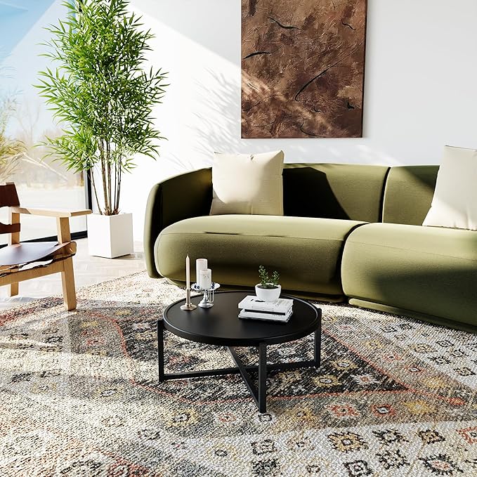COSIEST Small Round Outdoor Coffee Table Dark Grey, Balcony and Living Room - Image 6