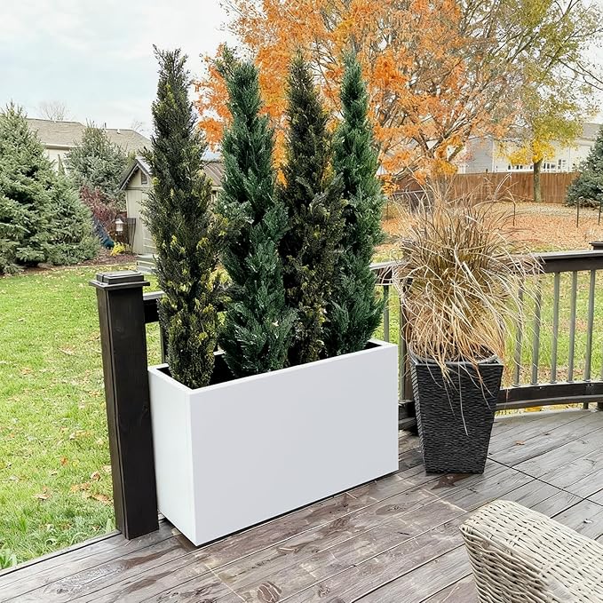 White Steel Heavy Planter for Outdoor Plants Metal Rectangular Outdoor Planter - Image 4