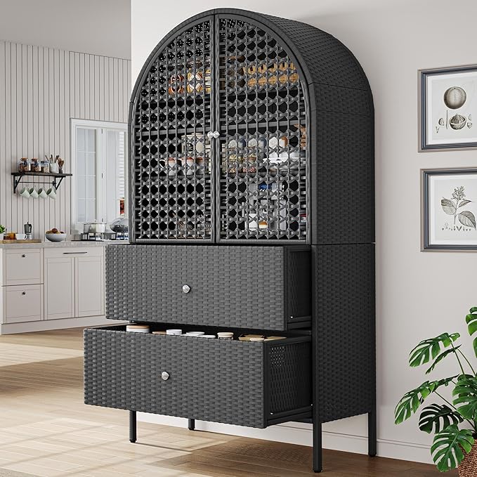 YITAHOME 65 Inch Outdoor Storage Shed, Arched Wicker Stand-Up Pantry - Image 3