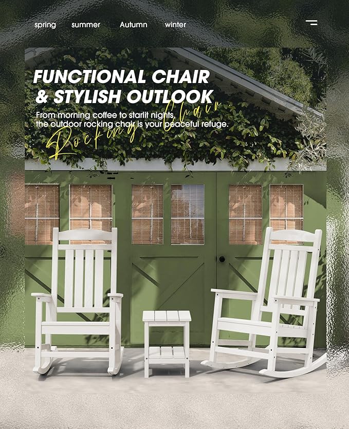 KINGYES HDPE Patio Rocking Chair Set of 2, Outdoor Rocking Chairs Porch Rocker - Image 6