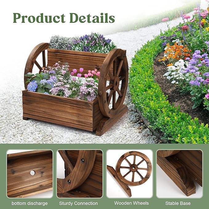 2PCS Wooden Wagon Planter Box, Garden Planter - Image 2