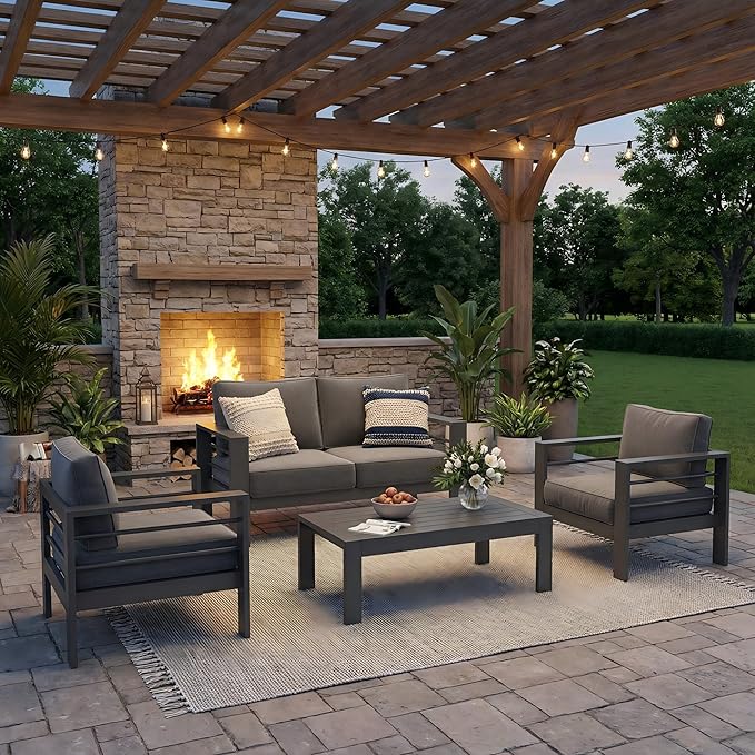Solaste Aluminum Outdoor Patio Furniture Set, 4 Seats Patio Sectional Sofa - Image 9