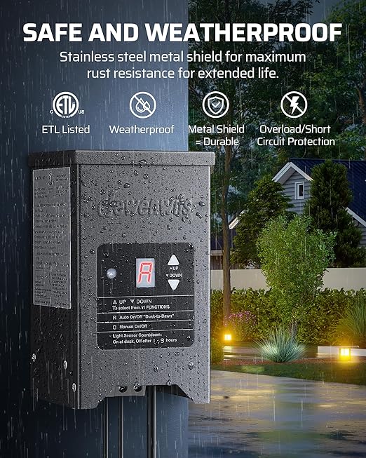 DEWENWILS 150W Low Voltage Landscape Lighting Transformer, 120V to 12/15V AC - Image 6
