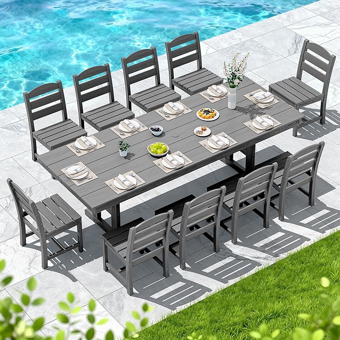 SERWALL Outdoor Dining Table, All Weather HDPE Outdoor Furniture - Image 9