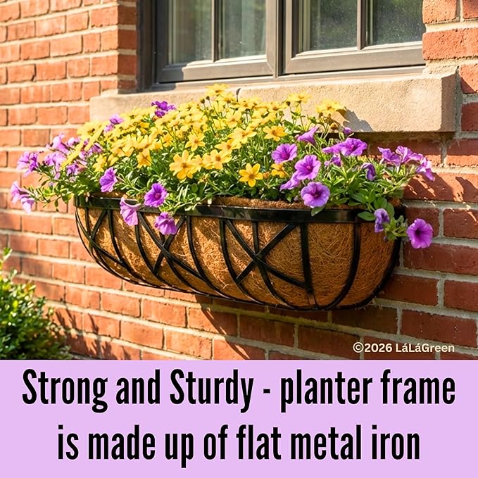 LaLaGreen 24 Inch, 4 Pack Window Boxes Planters – Black Metal Window Boxes - Image 3