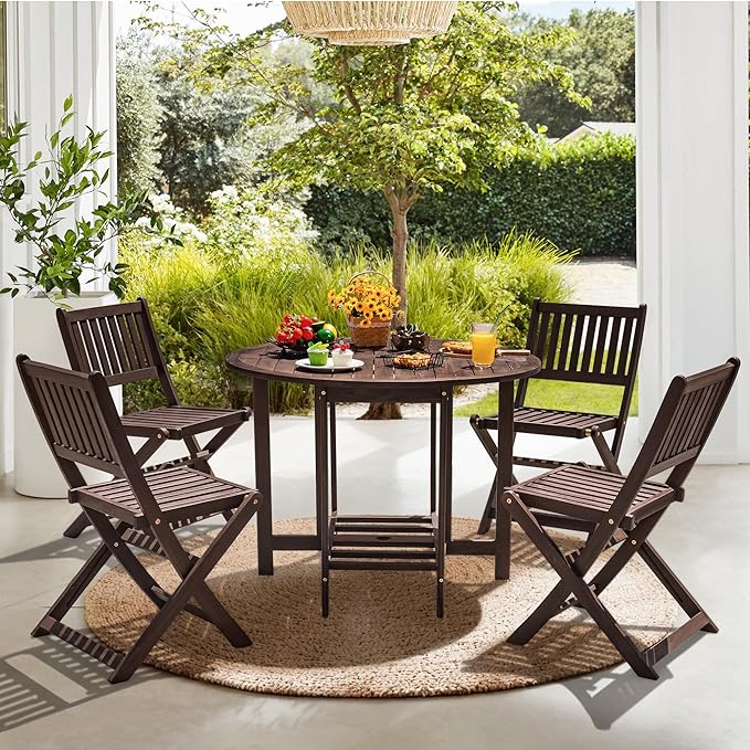 Devoko 5 PCS Patio Furniture, Patio Dining Set Acacia Wood Outdoor Table and - Image 3