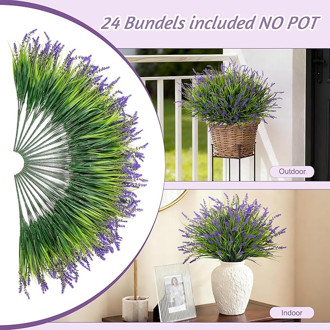 24 Pcs Artificial Faux Plants for Outdoor Spring Decoration, Fake Monkey Grass - Image 4