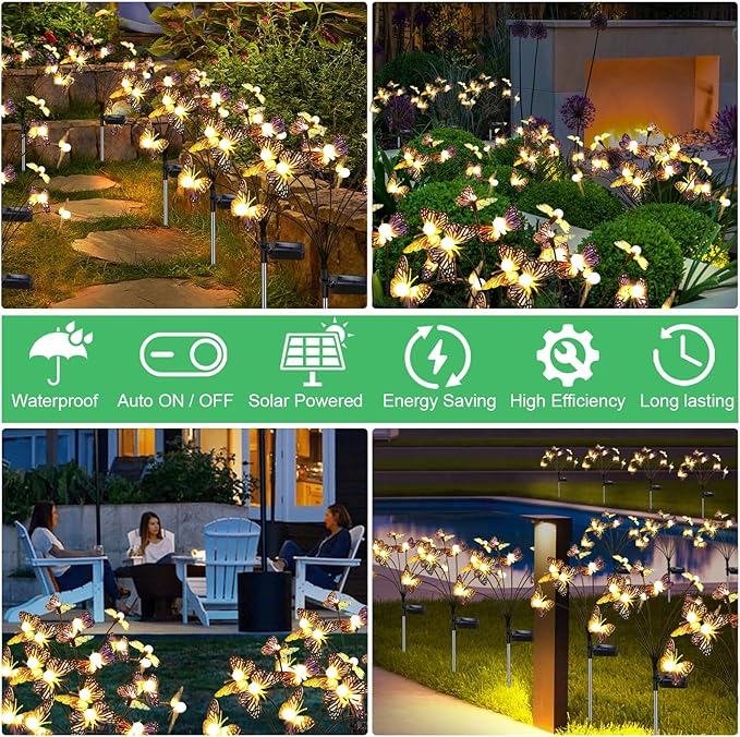 Solar Garden Butterfly Lights, 4 Pack 32 LED Solar Swaying Lights, Swaying in - Image 6