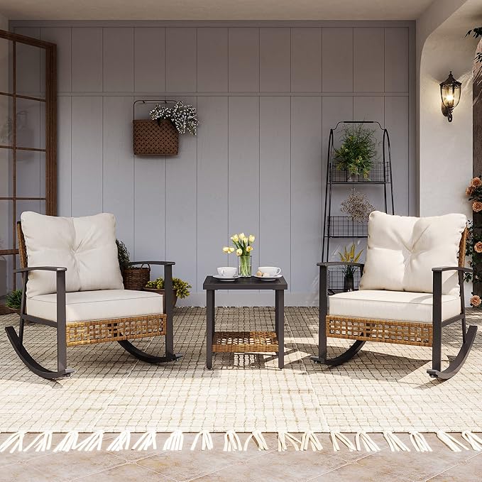LAUSAINT HOME 3-Piece Rocking Bistro Set, Outdoor Patio Furniture by LAUSAINTHOME