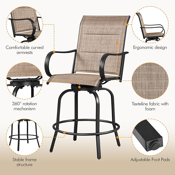 Yaheetech 6 Piece Patio Swivel Bar Stools Texteline Bistro Chairs - Image 6