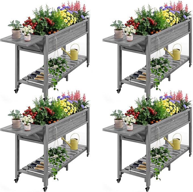 YEFU Raised Garden Bed with Legs: 57x18x30in Elevated Poly Planter with Wheels by YEFU