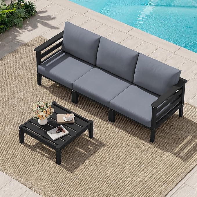 SERWALL HDPE Patio Furniture Set, 4 Pieces Outdoor Sectional Sofa Set, by SERWALL