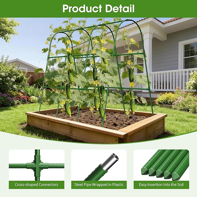 Cucumber Trellis for Raised Bed, U-Shape Garden Trellis for Climbing Plants - Image 2
