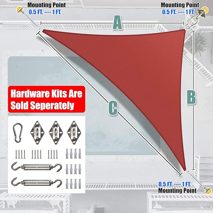 Amgo Custom Size 20' x 20' x 28.3' Red Right Triangle Sun Shade Sail Order to - Image 7