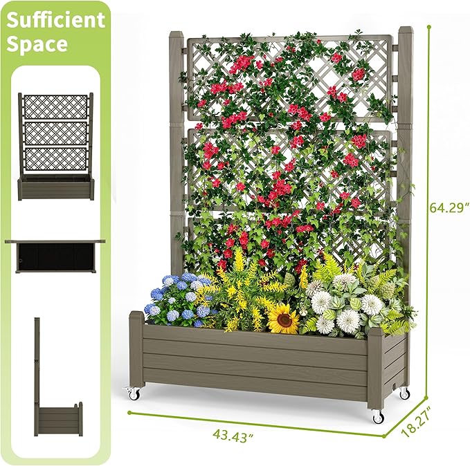 Raised Garden Bed with Trellis, 21 Gallon Self Watering Planter Box with - Image 2
