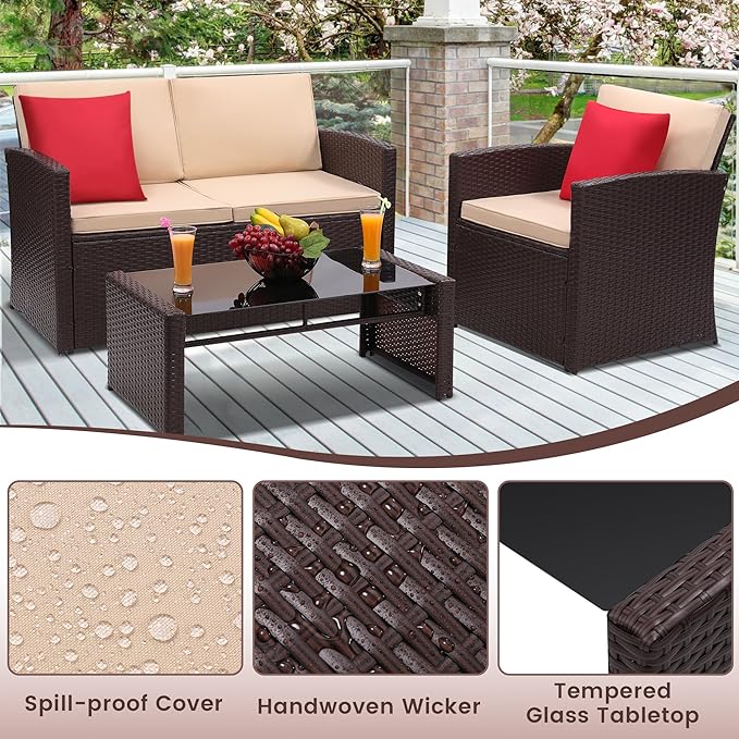 4-Piece Patio Furniture Set, Wicker Outdoor Rattan Sectional Sofa - Image 5
