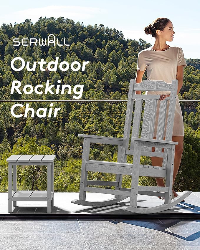 SERWALL Oversized Rocking Chair Set of 2 Outdoor, HDPE Outdoor Rocking Chair - Image 7