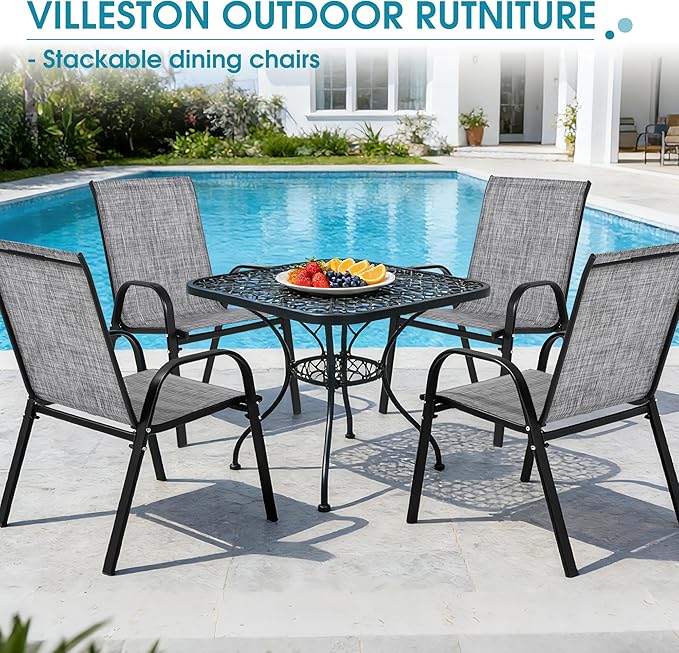 Outdoor Stackable Chairs Set of 4, Stacking Patio Chairs - Image 7