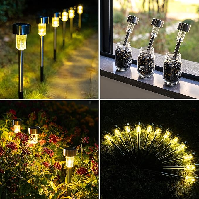 GIGALUMI Solar Pathway Lights, Stainless Steel IP44 Waterproof Auto On/Off - Image 3