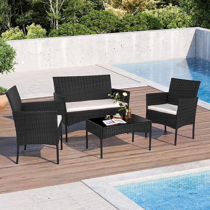 Shintenchi 4 Piece Outdoor Patio Furniture Sets, Small Wicker Patio - Image 2