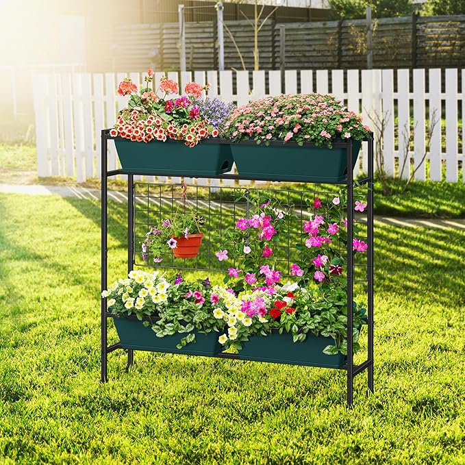 OYEAL Raised Garden Bed with Legs & & Trellis 32" Tall Vertical Herb Garden - Image 9