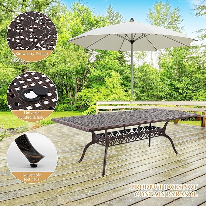 87" Cast Aluminum Outdoor Dining Table – Rectangular Red Copper Patio Table - Image 5