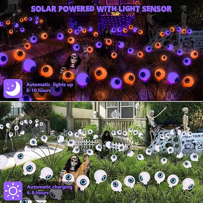 BrizLabs 6 Pack 36 LED Halloween Solar Eyeball Lights, 2 Modes Outdoor - Image 6