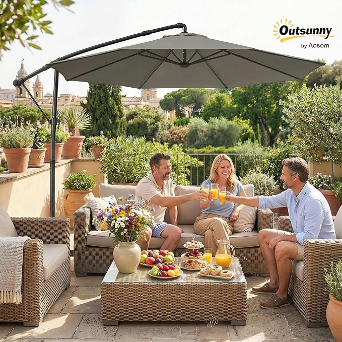 Outsunny 10 ft Offset Patio Umbrella - Image 2