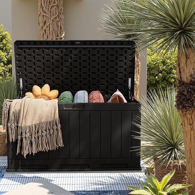 JUMMICO 90 Gallon Waterproof Resin Deck Box, Double Wall Outdoor Storage Box - Image 5