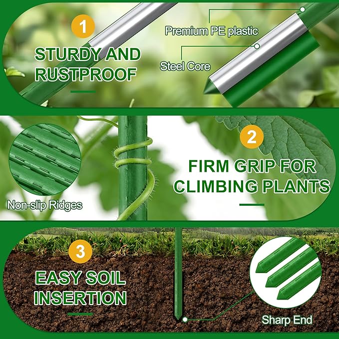 WAENLIR 16 Inch 48 Pack Extendable Garden Stakes Kit, DIY 4ft 5ft 6ft 7ft 8ft - Image 4