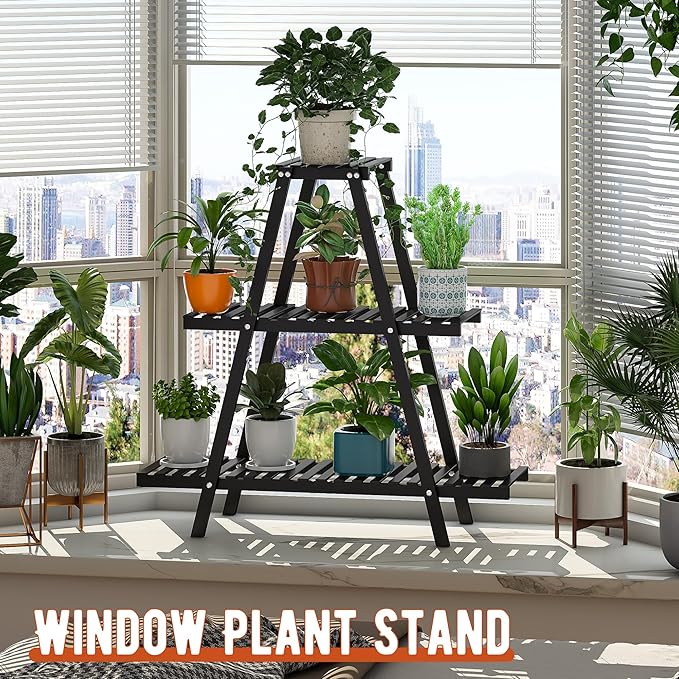 GHWIE Plant Stand Indoor Plant Shelf Outdoor bamboo Plant Rack, 3 Tiers Ladder - Image 5