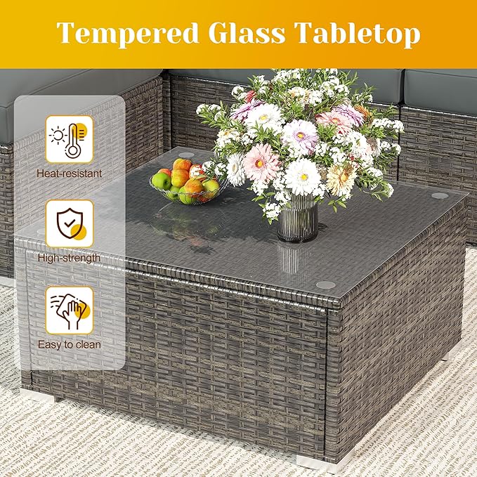 5 Piece Outdoor Patio Sectional Furniture Set, Weather Resistant Rattan Outside - Image 6