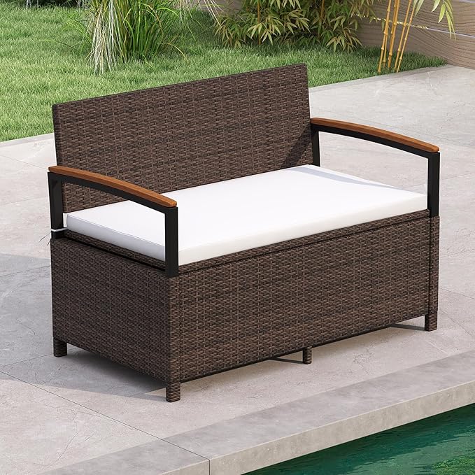 RELAX4LIFE Wicker Outdoor Storage Bench by RELAX4LIFE