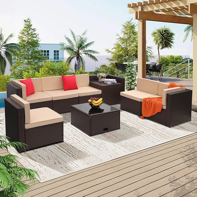 8-Piece Patio Furniture Set, Outdoor Wicker Rattan Sectional by KROFEM
