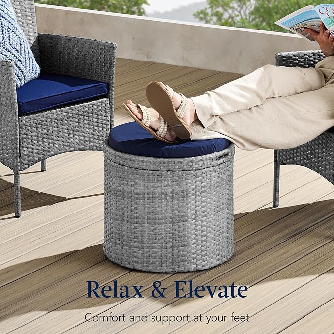 Best Choice Products Round Wicker Ottoman, Additional Seating, Side Table - Image 6