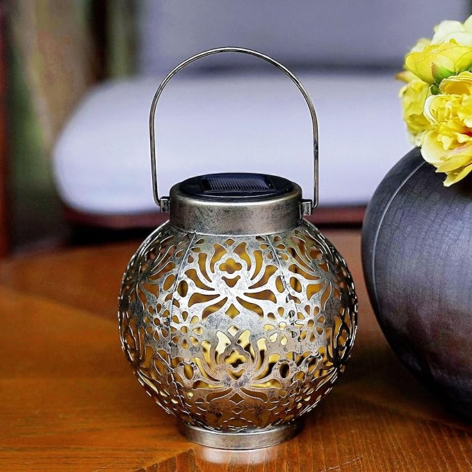 2 Pack Outdoor Solar Hanging Lantern Lights Metal LED Decorative Lamp - Image 4