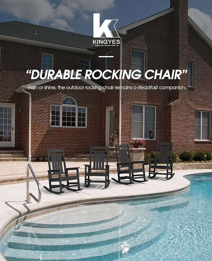 KINGYES Outdoor Rocking Chairs, HDPE All-Weather Patio Rocking Chairs High Back - Image 8