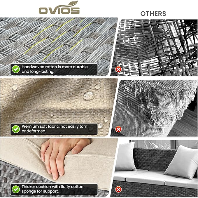 ovios 6 Pieces Patio Furniture Set, Outdoor Wicker Sectional Sofa - Image 8
