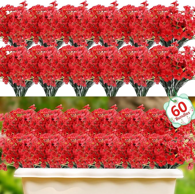 60 Pack Artificial Flowers for Outdoor Indoor Fake Plants, Faux Silk Flowers by Powbrace