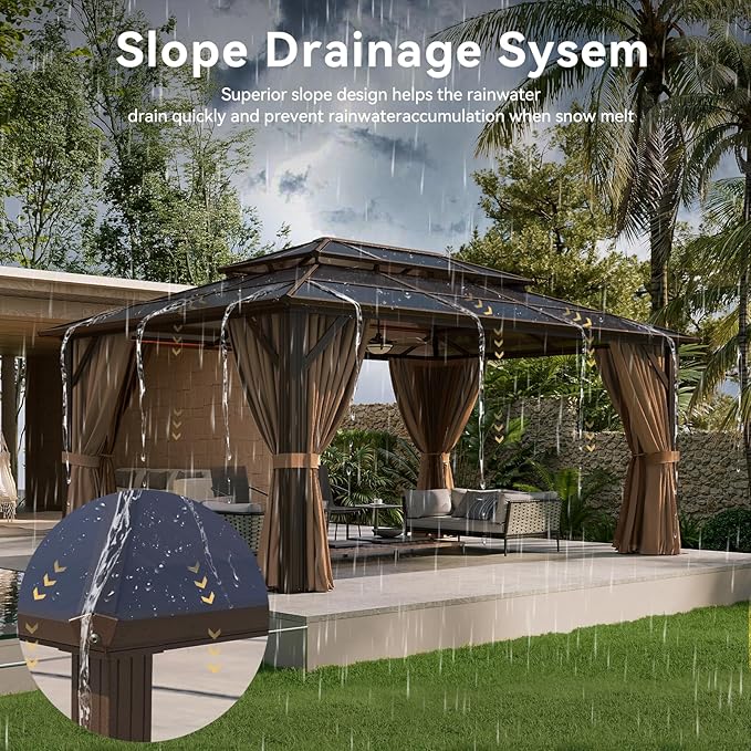 Aoxun 12'x16' Hardtop Gazebo, Aluminum Frame Permanent Pavilion - Image 3