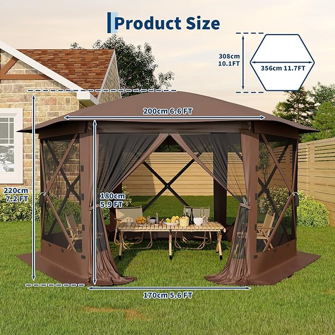 11.5x11.5FT 6-Sided Pop Up Gazebo Tent，One-Push Setup Canopy Tent - Image 6