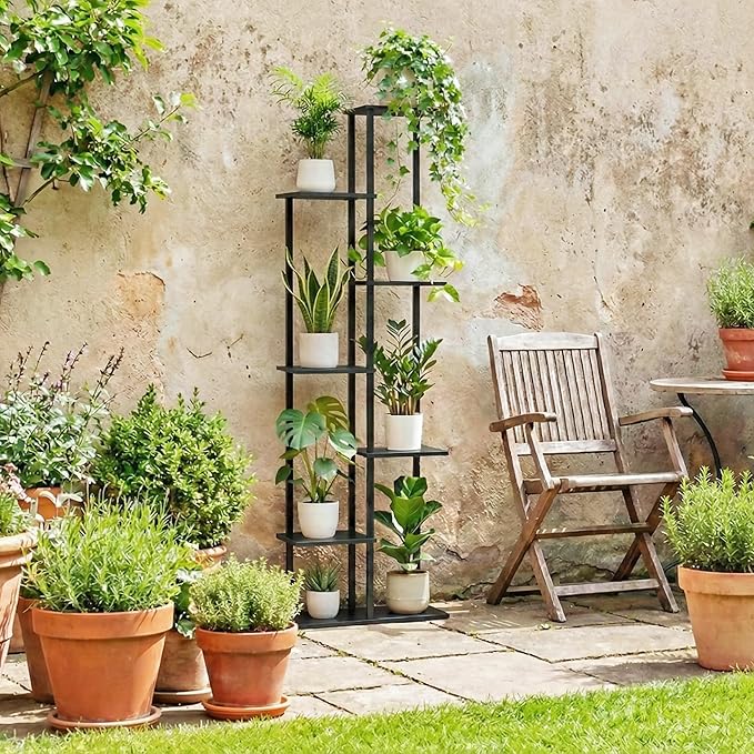 Plant Stand Indoor 7 Tier 8 Potted Metal Wood Plant Shelf - Image 6