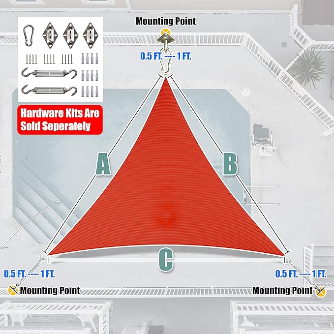 Amgo Custom Size 18' x 18' x 18' Red Triangle Sun Shade Sail UPF50+ AGTAPRT12 - Image 8