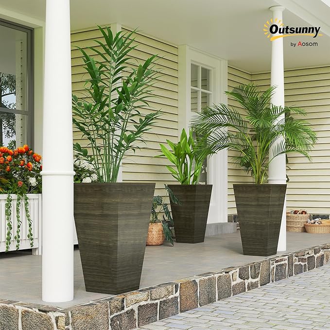 Outsunny Tall Planter for Outdoor Plants Set of 3, 28 Inch Taper Planter - Image 2
