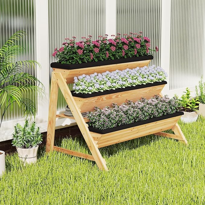 Giantex 3-Tier Vertical Raised Garden Bed, Wood Elevated Planter Box - Image 3