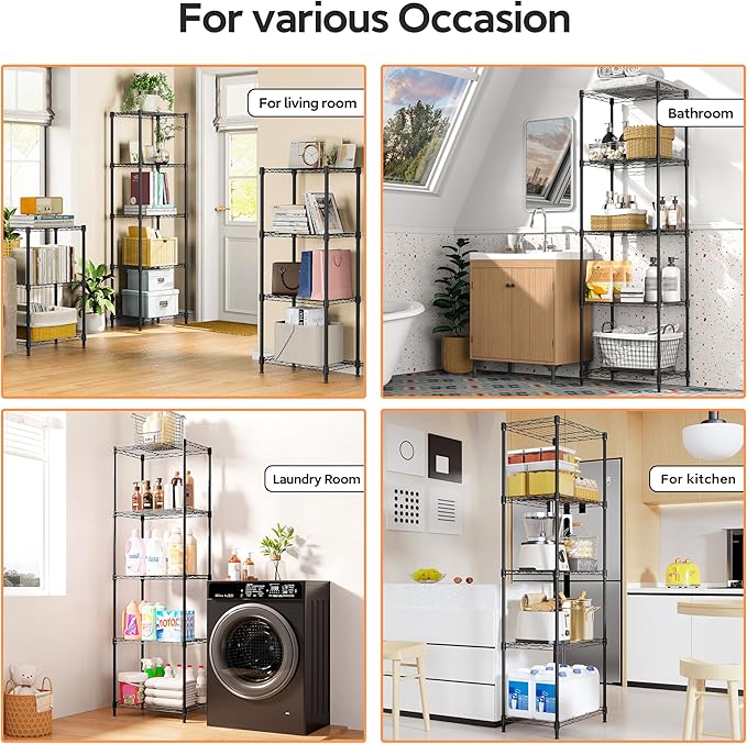 5 Tiers Shelf Metal Storage Shelves Wire Rack Closet Organizers - Image 6